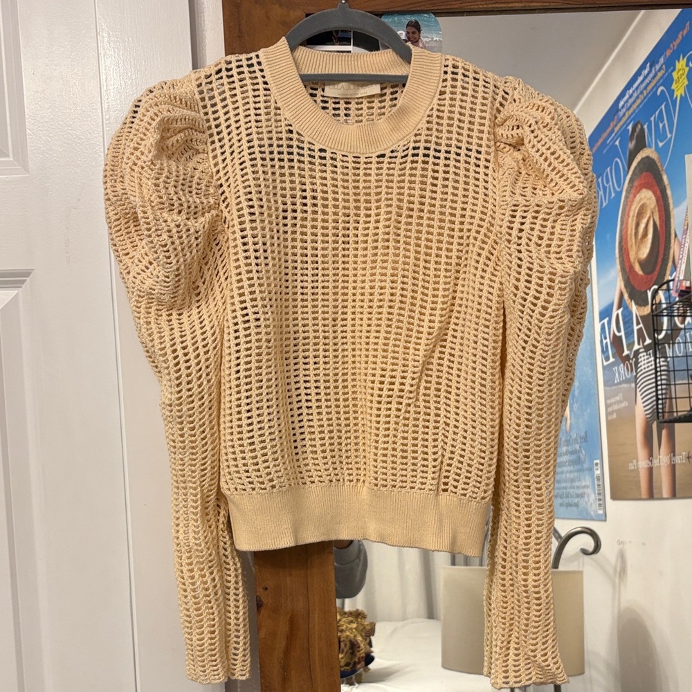 Ulla Johnson Cream Knit Sweater with Puff Sleeves